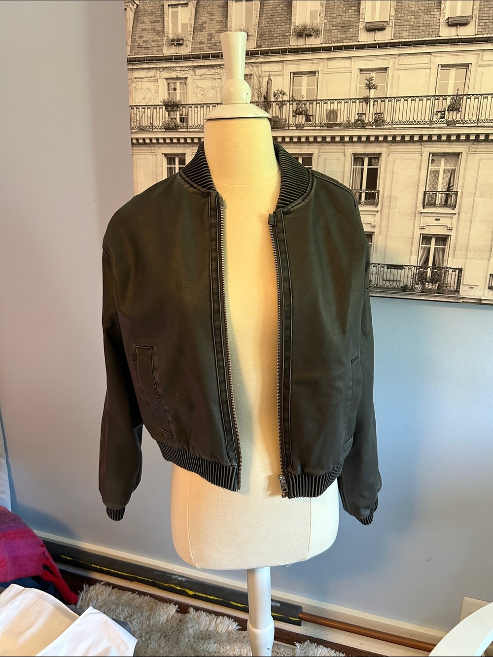 Zara Olive Green Cropped Bomber Jacket